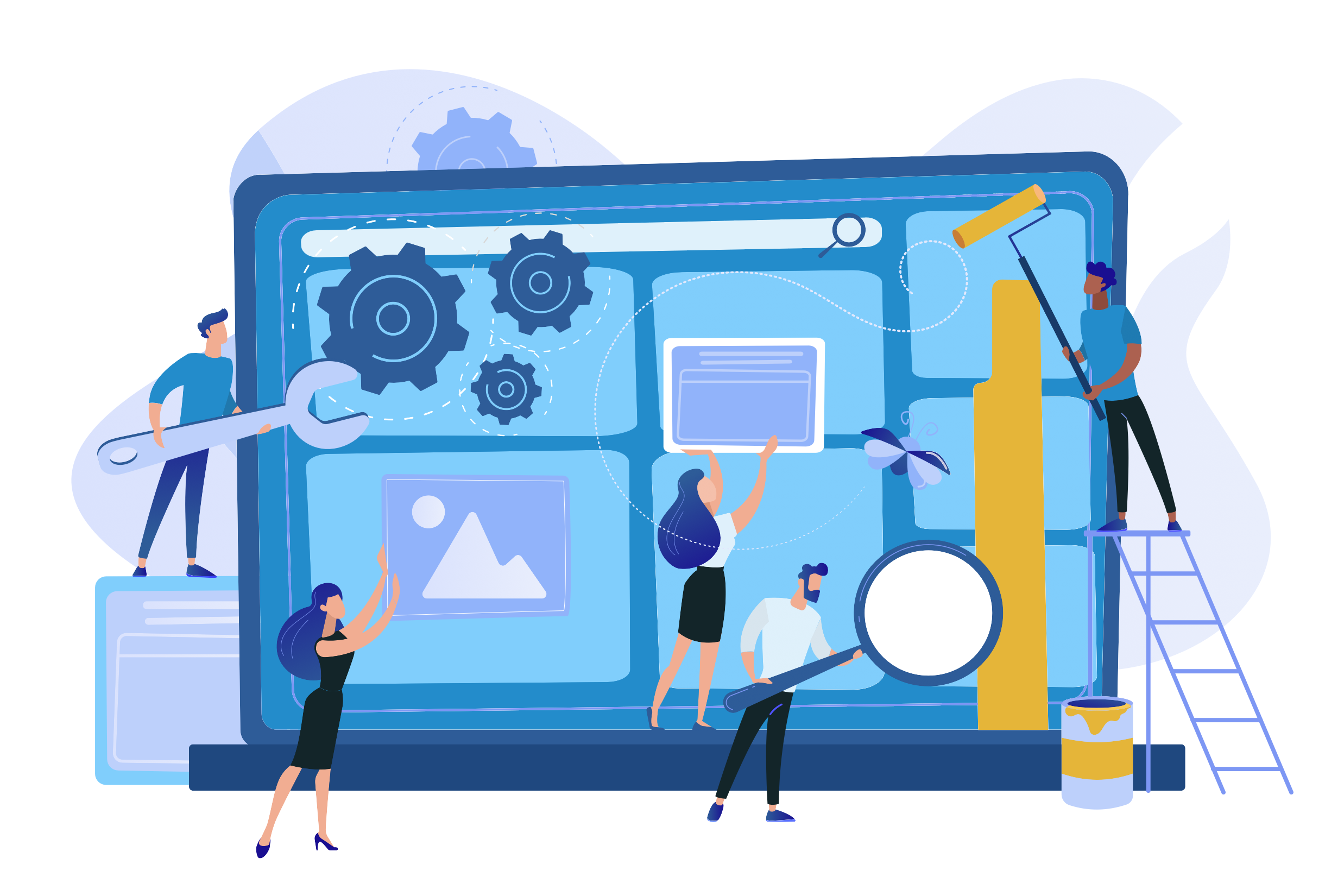 Illustration of people maintaining a website